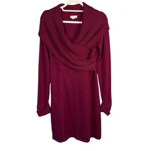 Dakini Burgundy Long Sleeve Sweater Dress Size S Cozy Minimalist Fall Winter